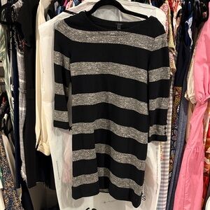 J. Crew Black and Silver Striped Dress